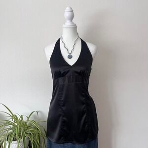 y2k Smart Set Satin Halter Neck Top Black Womens Sz S quietluxury dainty